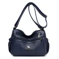 Bolso bandolera azul oscuro de piel sintética granulada con múltiples cremalleras - Azul