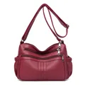 Borsa a tracolla da donna in pelle PU bordeaux con chiusure multiple e tracolla regolabile - Rosso