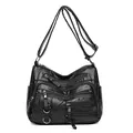 Bolso tote chic en cuero PU negro con múltiples cremalleras y correa ajustable de hombro - Negro