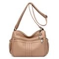 Borsa a tracolla kaki da donna in morbida pelle PU con tasche multiple e tracolla regolabile - Cachi