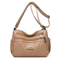 Bolso bandolera minimalista de piel sintética suave con bolsillos múltiples en caqui - Caqui
