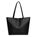 Klassische schwarze Tote-Bag mit gewebtem Ledermuster und großem Stauraum für das Büro - Schwarz Gewebt