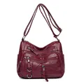 Bolso bandolera burdeos de cuero suave para mujer con múltiples bolsillos de cremallera - Rojo