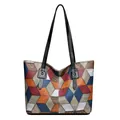 Sac fourre-tout tendance avec motif géométrique cube 3D en similicuir souple de haute qualité - Style Patchwork Noir (1512)