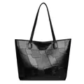 Schwarze Shopper-Tasche aus PU-Leder mit geometrischem Patchwork und Hochglanz-Finish - Schwarz Patchwork