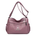 Mauve purple soft faux leather crossbody bag with multiple zip compartments and side pockets - Purple