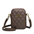 Petit sac bandoulière marron en cuir matelassé avec fermoir fleur vintage doré - Marron