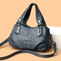Retro multi-layer crossbody handbag for women in deep blue grey with kangaroo metal logo - One Size / Blue