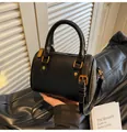Detail of black Boston leather handbag with gold zippers and vintage wrinkled texture - One Size / Black