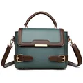 Large dark green and brown leather tote bag with gold hardware and shoulder strap - Green