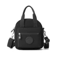 Bolso de mano minimalista de nailon negro y bandolera con logotipo redondo y cremallera - Negro