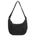 Bolso de nailon negro estilo media luna con correa ajustable y diseño minimalista - Negro