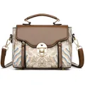 Elegant retro crossbody bag with jacquard wave patterns and gold metal lock detail - Khaki
