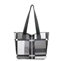 Classic black and white checkered tote bag with large capacity and black shoulder straps - Black