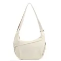 Bolso bandolera de nailon beige estilo media luna con correa ajustable y cremallera - Blanco Roto