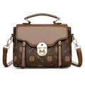 Brown monogram vintage crossbody bag with top handle and golden twist lock closure - Brown