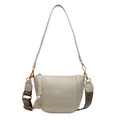 Minimalistische cremeweiße Hobo-Bag mit Goldbeschlägen und farbigem Jacquard-Gurt - Beige