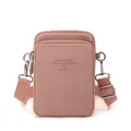 Pink nylon crossbody phone bag with triple zippers and adjustable shoulder strap - Pink (1984)