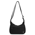 Borsa a tracolla versatile in nylon nero con tracolla regolabile e logo in metallo - Nero
