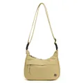 Borsa a tracolla a mezzaluna in nylon beige con tracolla regolabile e zip esterna - Cachi