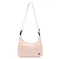 Light pink nylon crossbody bag with adjustable strap and metallic logo detail - Pink