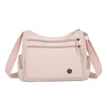 Bolso bandolera de nailon rosa claro con múltiples bolsillos y correa ajustable - Rosa