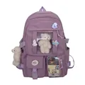 Violetter Oxford-Rucksack mit transparentem Fach und niedlichem Bären-Anhänger - Einzelne Tasche / Lila