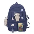 Süßer dunkelblauer Nylon Rucksack mit Klarsichtfenster und Plüschbär Anhänger für Mädchen - Einzelne Tasche / Blau