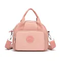 Pink waterproof nylon shoulder bag with multi-layer zipper pockets and adjustable strap - Sakura Pink