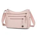 Waterproof light pink nylon crossbody bag with multiple zip pockets and side pouches - Pink