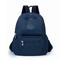 Dark blue oxford travel backpack with multi-zipper pockets and wide straps - Blue