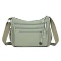Wasserdichte Nylon-Umhängetasche mit Multi-Pocket-Design in elegantem Salbeigrün - Grün