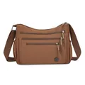 Sac bandoulière marron en nylon avec plusieurs poches zippées et sangle réglable - Marron