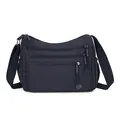 Sac bandoulière en nylon bleu marine imperméable avec poches multiples et pendentif logo - Bleu