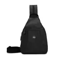 Bolso de pecho minimalista en tela oxford negra con correa ajustable y logo metálico - Negro