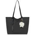 Bolso tote tejido gris oscuro con correas de PU negras y colgante de oveja de peluche - Negro