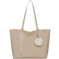 Bolso tote tejido beige de gran capacidad con un lindo colgante de monstruo de peluche - Beige