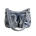 Sac bandoulière vintage en jean bleu délavé avec poches et sangle ajustable - Bleu