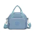 Versatile light blue nylon tote bag with multi-layer zipper and adjustable shoulder strap - Sky Blue