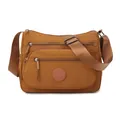 Caramel brown waterproof nylon crossbody bag with multi-zipper pockets and wide strap - Caramel color