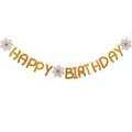 Detail of yellow Happy Birthday banner with white daisy flowers for party decorations - Yellow