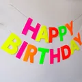 Detailed view of neon HAPPY BIRTHDAY banner with vibrant fluorescent matte cardstock letters - Large Neon Happy Birthday Banners