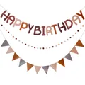 Neutral Earth tone Happy Birthday felt banner set with pompom balls and triangle flags - Coffee Ins Style Set
