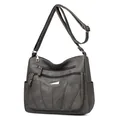 Bolso bandolera gris oscuro versátil en cuero suave retro con múltiples bolsillos - gris oscuro