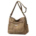 Bolso bandolera marrón oscuro para mujer en cuero sintético suave con diseño vintage - Amarillo