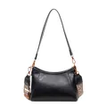 Bolso vintage negro con correa tejida intercambiable y acabado de cuero suave - Negro