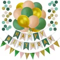 Set decorazioni compleanno verde oliva e salvia con striscione Happy Birthday oro - Kit Cerchio Triangolo Verde Salvia 1