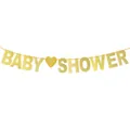 Glittery gold Baby Shower banner with heart symbol for newborn party background decoration - Baby Shower