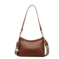 Bolso bandolera retro de cuero marrón oscuro con correa ancha de tela con patrón - Marrón