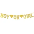 Golden glitter Boy or Girl banner for gender reveal party decoration with hearts - BOY OR GIRL